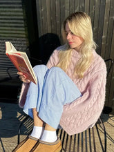 Pink Ribbed Knitted Round Neck Oversized Long Sleeve Classic Sweater